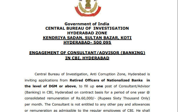 CBI Vacancy 2022 Ask to Apply Central Bureau of Investigation Recruitment for Advisor Bharti Form through asktoapply.in latest govt job in india