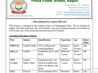 Chhattisgarh Police Public School Raipur Ask to Apply Cg Police Public School Recruitment 2022 Apply form 06 Teaching Vacancy through asktoapply.com