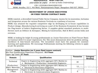 BEML Vacancy 2022 Ask to Apply Bharat Earth Movers Limited Recruitment for Junior Executive Bharti Form through asktoapply.in