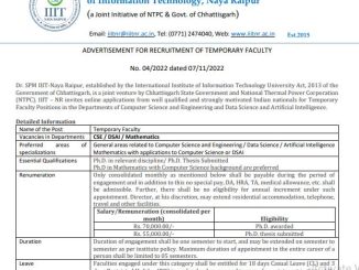 Dr. Shyama Prasad Mukherjee International Institute of Information Technology Raipur Ask to Apply CG IIIT Naya Raipur Recruitment 2022 Apply form