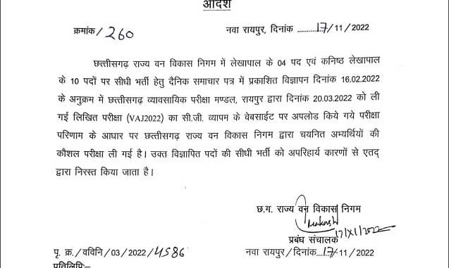 Discription : Cg Vyapam Recruitment 2022 Chhattisgarh Govt Job Lekhapal Recruitment Canceled Notice 2022 Chhattisgrh Vyapam Vacancy Application Form Apply