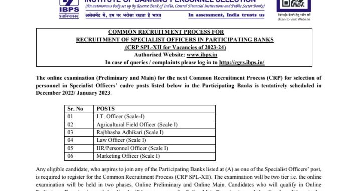 IBPS Vacancy 2022 Ask to Apply Institute of Banking Personnel Selection Recruitment for Specialist Officer Bharti Form through asktoapply.in