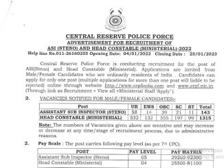 CRPF Vacancy 2022 Ask to Apply Central Reserve Police Force Recruitment for Head Constable Bharti Form through asktoapply.in