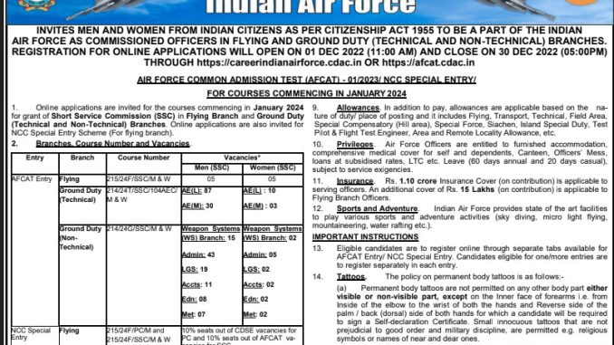 IAF Vacancy 2022 Ask to Apply Indian Air Force Recruitment for NCC Special Entry Bharti Form through asktoapply.in latest govt job