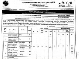NPCIL Vacancy 2022 Ask to Apply Nuclear Power Corporation of India Limited Recruitment for Scientific Assistant Bharti Form through asktoapply.in