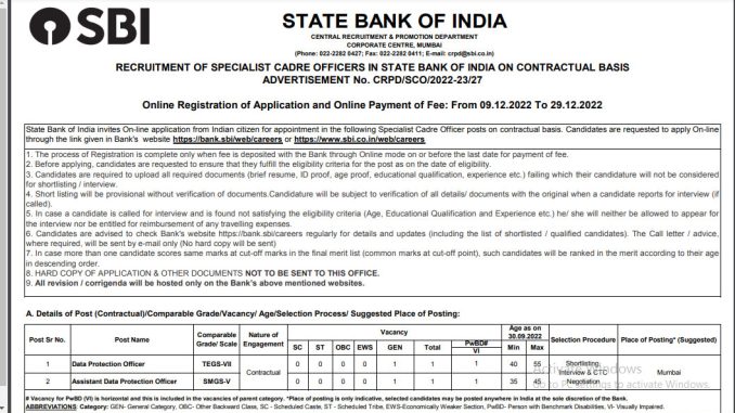 SBI SCO Vacancy 2022 Ask to Apply State Bank of India Recruitment for Specialist Cadre Officer Bharti Form through asktoapply.in
