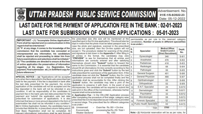 Uttar Pradesh Public Service Commission Ask to Apply UPPSC Recruitment 2022 Apply form 2382 Medical Officer Grade Vacancy through asktoapply.com