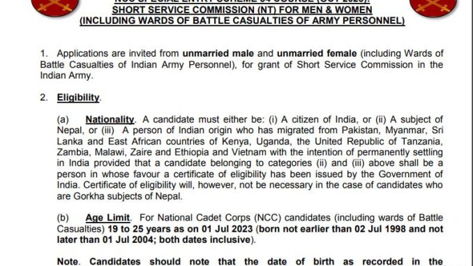 Army NCC Vacancy 2022 Ask to Apply Indian Army Recruitment for Special Entry Bharti Form through asktoapply.in latest govt job for india