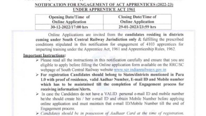 South Central Railway Recruitment Ask to Apply SCR Bharti 2022 for Apprentice Vacancy Form through asktoapply.net latest govt job in india