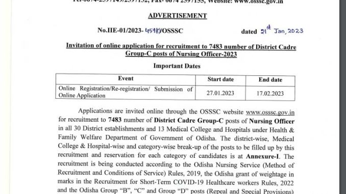 OSSSC Vacancy 2022 Ask to Apply Odisha Sub-Ordinate Staff Selection Commission Recruitment for Nursing Officer Bharti Form through asktoapply.in