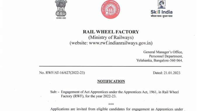 RWF Vacancy 2022 Ask to Apply Rail Wheel Factory Recruitment for Apprentice Bharti Form through asktoapply.in latest govt job in india