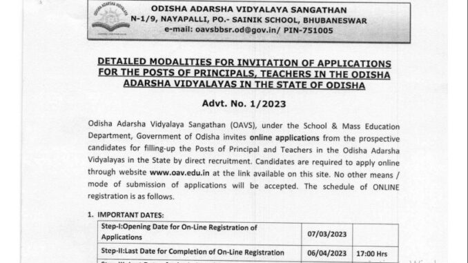 OAVS Vacancy 2022 Ask to Apply Odisha Adarsha Vidyalaya Sangathan Recruitment for Teacher Bharti Form through asktoapply.in