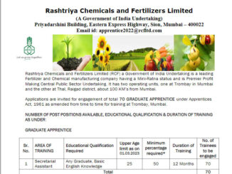 RCFL Vacancy 2022 Ask to Apply Rashtriya Chemicals & Fertilizers Limited Recruitment for Graduate Apprentice Bharti Form through asktoapply.in