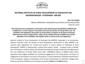 NIRDPR Vacancy 2022 Ask to Apply National Institute of Rural Development and Panchayati Ra Recruitment for Young Fellow Bharti Form through asktoapply.in