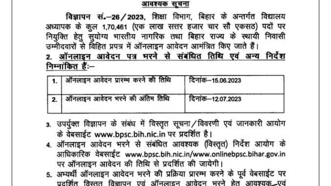 BPSC Vacancy 2022 Ask to Apply Bihar Public Service Commission Recruitment for School Teacher Bharti Form through asktoapply.in