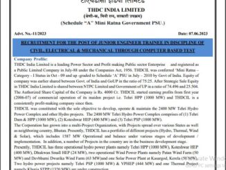 THDC Vacancy 2022 Ask to Apply Tehri Hydro Development Corporation Limited Recruitment for Junior Engineer Bharti Form through asktoapply.in