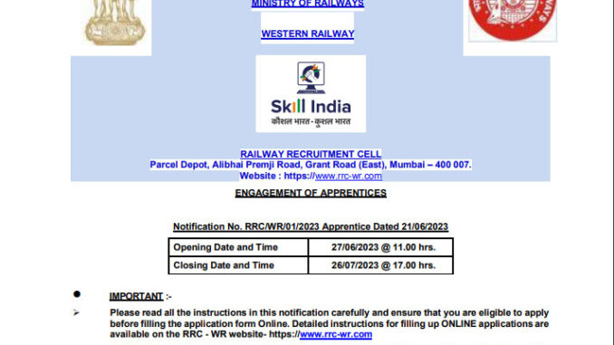 Western Railway Vacancy 2022 Ask to Apply Western Railway Recruitment for Apprentice Bharti Form through asktoapply.in latest govt job for indian railway